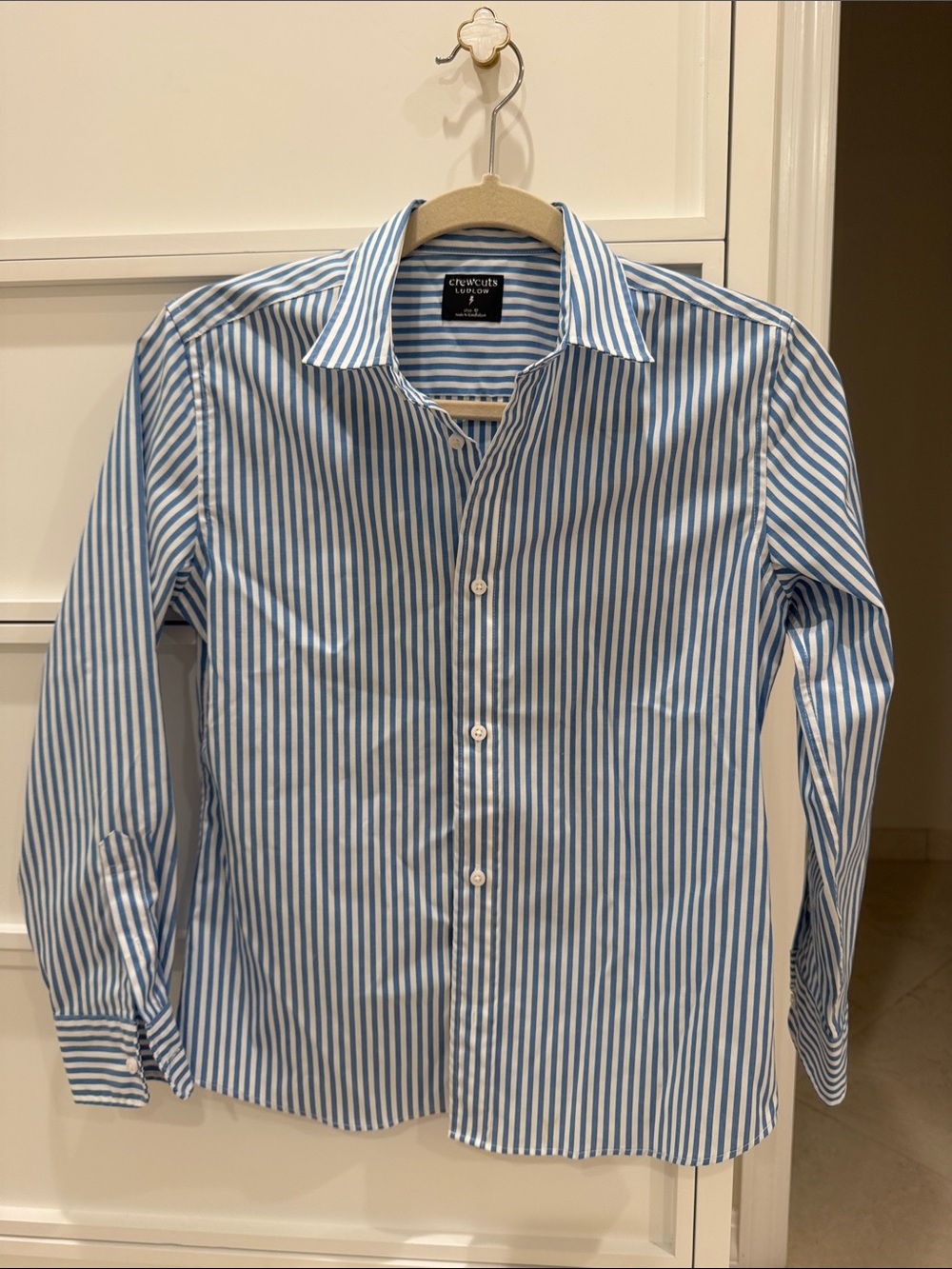 Young Men Crewcuts Blue and White Vertical Stripe Dress Shirt